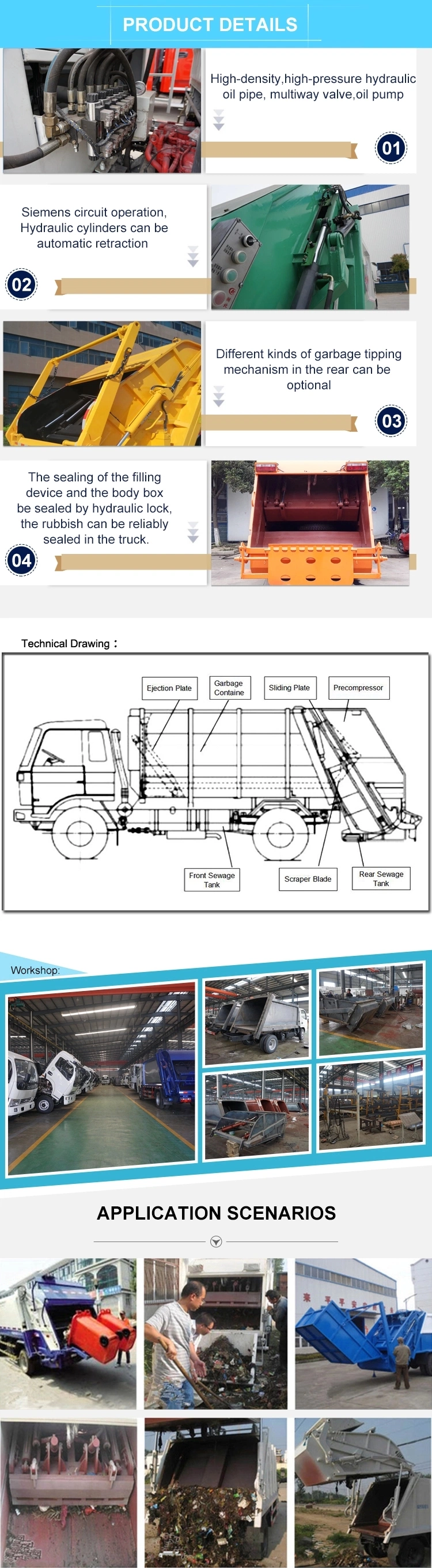 Japanese Brand 700p 190HP 8tons Compactor Refused Garbage Collector Car